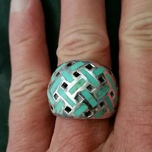 Turquoise inlay sterling silver dome ring, size 6